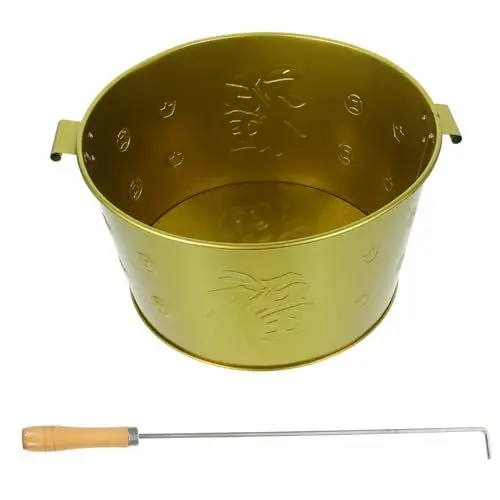 Produktbild: 1 Satz brennender Papiereimer Feng Shui Dekoration Kompost Liefern Edelstahl-Mülleimer Verbrennung abfalleimer Geldfass verbrennen Chinesischer Opfereimer Rostfreier Stahl Golden FUNOMOCYA