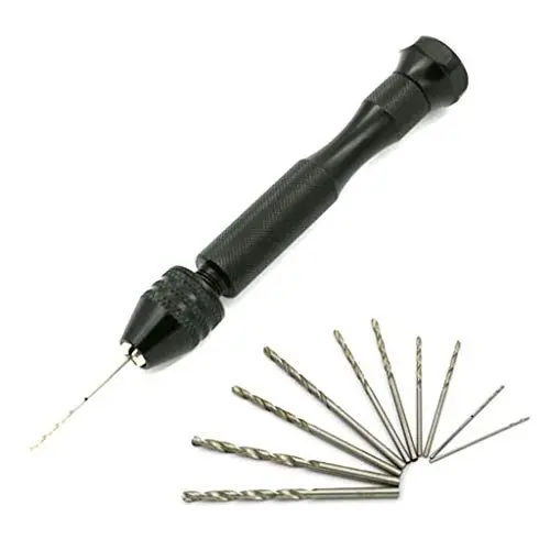 Produktbild: 1 Set Epoxid-Stahl-Schraubstock Handbohrer mit 10 Bohrern, manueller Bastelbohrer für HSS-Spiralbohrer