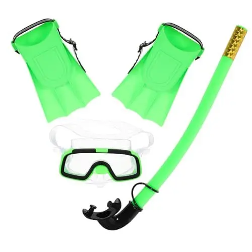 Produktbild: KITANDOVE Schnorchelset Für Kinder Mit Taucherbrille Und Kurzen Flossen Zum Schwimmen Schnorchelgerät Mit Weitem Blickfeld Für Gerätetauchen