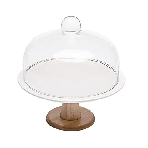 Produktbild: Cabilock 1 Set Kuchenständer Kuchen Glasglocke mit Holz Keramik Teller Glas Käseglocke Tortenplatte Haube Dome Torten Glashaube Tortenglocke Lebensmittel Abdeckung Deckel für Patisserie Cover