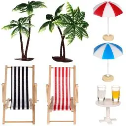 Produktbild: 1 Set Miniliegestuhl Mikrolandschaft: Kleine Schirm Deko Strand-Mikrolandschaft Deko für Puppenhaus DIY Zen Garten Dekoration