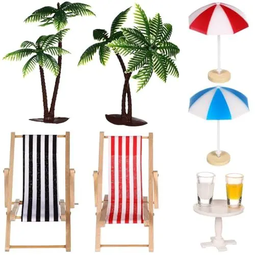 Produktbild: 1 Set Miniliegestuhl Mikrolandschaft: Kleine Schirm Deko Strand-Mikrolandschaft Deko für Puppenhaus DIY Zen Garten Dekoration