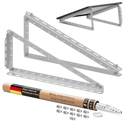 Produktbild: 2x Solarmodul Halterung - 0% MwSt│ Halterung für Solarmodule bis zu 114.5 cm │ Robuste Solarpanel Halterung │ Einstellbarer Neigungswinkel 0° - 90° │ Flachdach, Balkonkraftwerk, Wand etc.