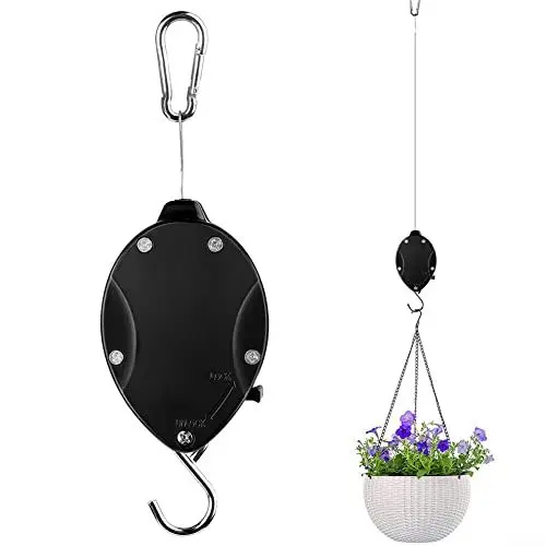 Produktbild: 1 Stück Einziehbar Pflanzenrolle Haken Ampelaufzug Blumenampel Riemenscheibe Blumenkorb Deko Teleskop Haken einziehbare Hängekorb-Riemenscheibe, zum Herunterziehen, für Pflanzen, Hof, Blumen, Haken