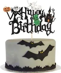 Produktbild: 1 Stück Halloween Happy Birthday Tortendeko Glitzer Halloween Zauberer Geist Kürbis Kuchen Deko für Haunted House Witch Kürbis Herbst Themed Cake Dekoration Geburtstag Party