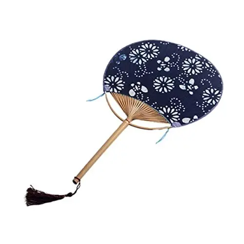 Produktbild: FOYTOKI 1stück Bambus Handfächer Im Japanischen Stil Rund Doppelseitiger Stofffächer Mit Traditionellem Design Und Quaste Leicht Und Tragbar Für Hochzeiten Und Dekoration