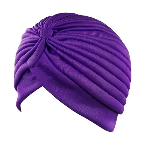 Produktbild: 1 -Turbane, Plissierte Kopftücher, Kopfhaarbedeckungen, Feste Kopfbedeckungen für Frauen und Mädchen, Schlafkopf-Accessoires Lauf (Purple, One Size)
