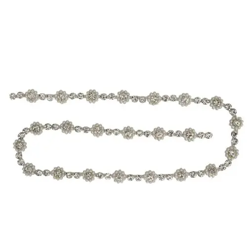 Produktbild: 1 Yard Blumen-Perlen-Strasskette, 0,6 Zoll Breit, Schneidbar, DIY-Design, Zum Aufnähen von Borten, Hochzeitskleid-Dekoration für Kostüme