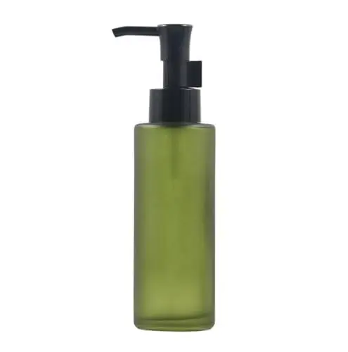 Produktbild: 1 x 100 ml gehobene grüne Milchglas-Pumpflasche mit schwarzem Pump-Top, Reise-Seifenspender, Creme, Lotion, Toilettenartikel, Flüssigkeitsaufbewahrung, Kosmetikbehälter, Fläschchen für ätherische Öle,