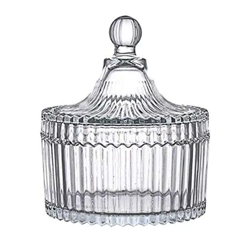 Produktbild: 300ml/10oz Zelt geformte Kristallglas Süßigkeiten Teller Glas mit Deckel Zucker Schüssel Keks Fass Buffet Aufbewahrungsbehälter für Home Office Schreibtisch Dekor