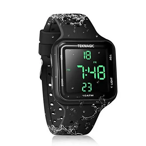 Produktbild: 10 ATM Wasserdichte Uhr zum Schwimmen und Tauchen, mit Stoppuhr, Wecker und doppelte Zeitzonen-Anzeigefunktionen,12/24-Stunden-Layout Wählbar, Silikonband, blacks, Band