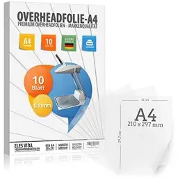 Produktbild: 10 Blatt Overheadfolie PEMIUM - DIN A4 transparent - Für LASERdrucker, Kopierer - OHP Folien extra dick - Hochwertige Druck- und Projektions-Qualität - MADE IN GERMANY