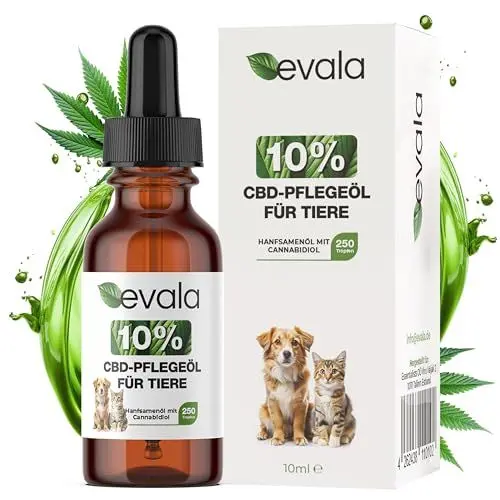 Produktbild: 10% CBD Öl für Hunde & Katzen - Terpen & THC frei - Laborgeprüft - Nachhaltige Herstellung - 1000 mg Cannabidiol - 250 CBD Tropfen - 10 ml Hanföl für Hunde & Katzen - Deutsche Qualität - CBD Öl Hund