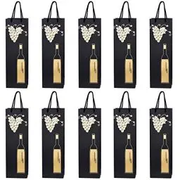 Produktbild: 10 Flaschentüten Geschenktüten für Wein Prosecco und Champagner 40 x 12 x 9 cm Weinrebe mit Weinflasche gold