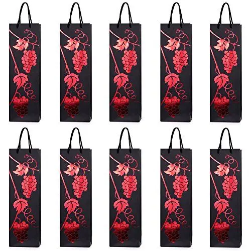 Produktbild: 10 Flaschentüten Geschenktüten für Wein Prosecco und Champagner 40 x 12 x 9 cm Weinreben Rotwein