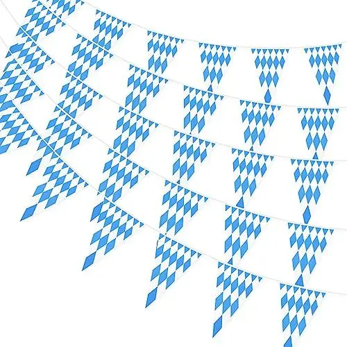 Produktbild: 10 Meter Oktoberfest Blau-Weiß Banner Dekorationen - Dreieckige Bayerische Wimpelgirlanden mit 30 Wimpelfahnen für Zuhause, Balkon, Bars, Deutsche Oktoberfest-Partyzubehör