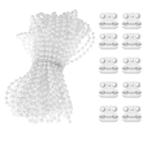 Produktbild: 10 Meter Rollokette mit 10 Stück Kettenverbinder Roller Blind Chain Ersatzkette Roll für Rollos Jalousien Lamellenvorhänge Vertikaljalousien Weiß