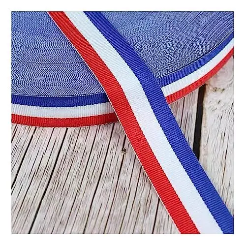 Produktbild: 10 Meter Rot Weiß Blau Geschenkband, Medaillenband für Hochzeitsdekoration Geschenkverpackung und Nationale Feierlichkeiten Patriotisches Banne (10M X 25MM)