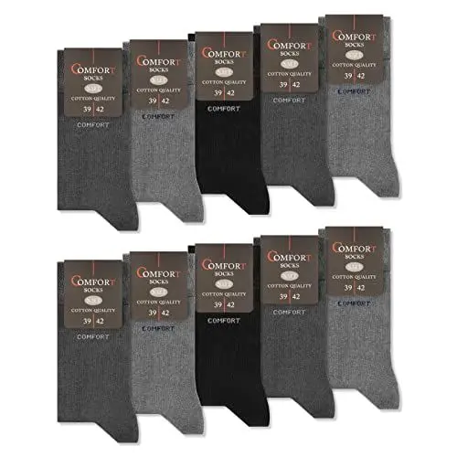Produktbild: 10 Paar Comfort Socken ohne Gummi & ohne Naht Herren & Damen Baumwolle Komfortbund 13100 (Grau Anthrazit Schwarz 43-46)