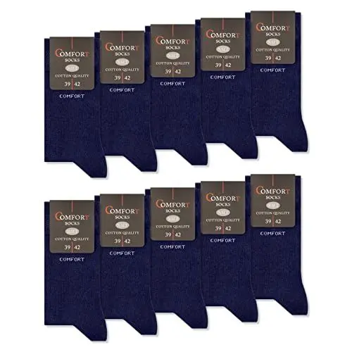 Produktbild: 10 Paar Comfort Socken ohne Gummi & ohne Naht Herren & Damen Baumwolle Komfortbund 13100 (Navy 43-46)