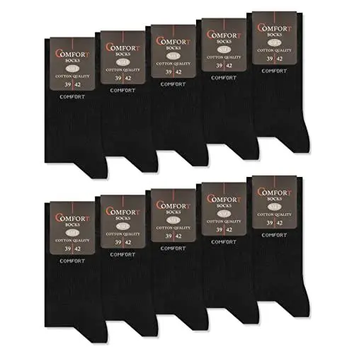 Produktbild: 10 Paar Comfort Socken ohne Gummi & ohne Naht Herren & Damen Baumwolle Komfortbund 13100 (Schwarz 43-46)