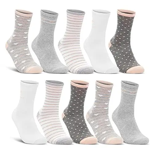 Produktbild: 10 Paar Damen Socken Baumwolle Mehrfarbig Streifen Punkte Herzen 34911/2 (39-42)