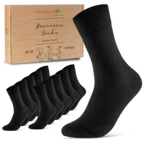 Produktbild: 10 Paar Socken Herren Damen 39-42 Schwarz Baumwolle Business Socken Atmungsaktive Herrensocken Damensocken (Schwarz 39-42)