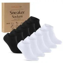 Produktbild: 10 Paar Sneaker Socken Herren Damen Baumwolle Komfortbund ohne Naht 70102T WP (Schwarz Weiß 43-46)