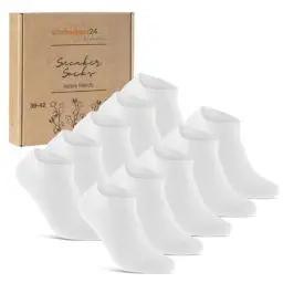 Produktbild: 10 Paar Sneaker Socken Herren Damen Baumwolle Komfortbund ohne Naht 70102T WP (Weiß 39-42)