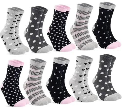 Produktbild: 10 Paar Socken Damen 35-38, Strümpfe damen Baumwolle Lange Ringelsocken, Bunte Damensocken Baumwollsocken Mädchen mit Streifen Punkte