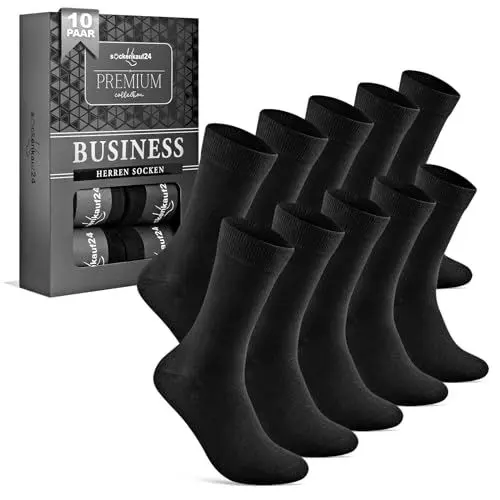 Produktbild: 10 Paar Socken Herren 43-46 Schwarz Business Socken Baumwolle Atmungsaktive Anzugsocken 15800