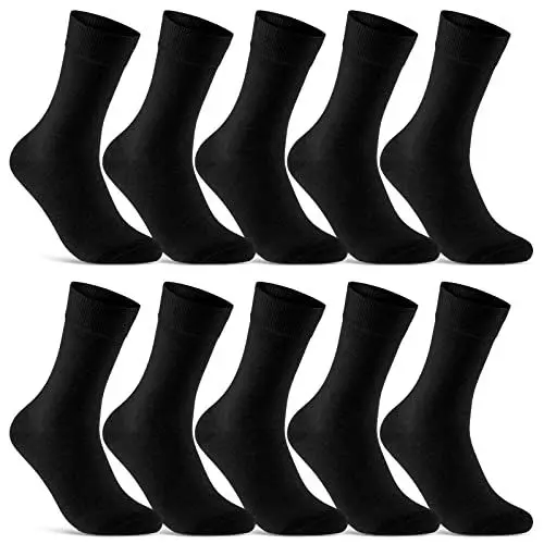 Produktbild: 10 Paar Socken Herren Damen Schwarz Business Socken Baumwolle 70201T (Schwarz 39-42)