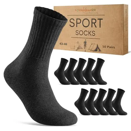 Produktbild: 10 Paar Sportsocken Herren Tennissocken Baumwolle Atmungsaktive Crew Socken 70205T (Schwarz 43-46)