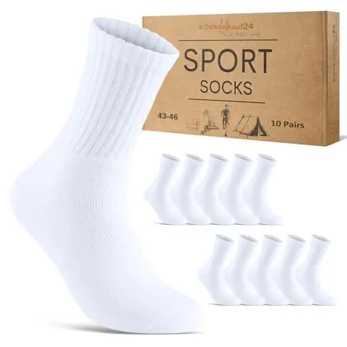 Produktbild: 10 Paar Sportsocken Herren Tennissocken Baumwolle Atmungsaktive Crew Socken 70205T (Weiß 47-50)