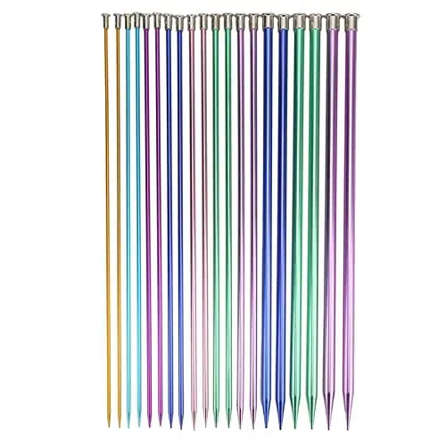 Produktbild: 10 Paar Stricknadeln-Set, 3,0 mm–10 mm Aluminium-Einspitz-Stricknadeln, buntes gerades Stricknadel-Set, 34,9 cm, Strickwerkzeuge für Pullover, Schals