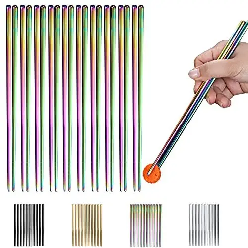 Produktbild: 10 Paar Wiederverwendbare Essstäbchen, Titan-Regenbogenbeschichtung Edelstahl-Metall-Essstäbchen, Japanisch Chinesisch Koreanisch Essstäbchen Spülmaschinenfest, 8,9 Zoll (Bunt/Essstäbchen)