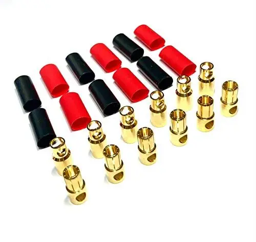 Produktbild: 10 Paare (20 Stück) 6mm 6.0mm 6,0mm Goldkontaktstecker Steckverbinder Goldstecker Stecker Buchse inkl. Polyolefine Schrumpfschlauch für Lipo Akku
