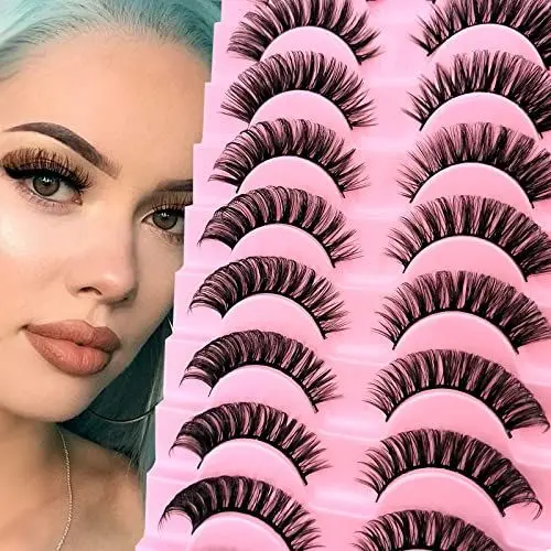 Produktbild: 10 Paare 3D Künstliche Wimpern Russische Falsche Wimpern Natürlicher Look, Curly Cat Eye Lashes D Curl Falsche Wimpern mit Natürlichem Wispy-Volumen Katzenauge Wimpern(22)