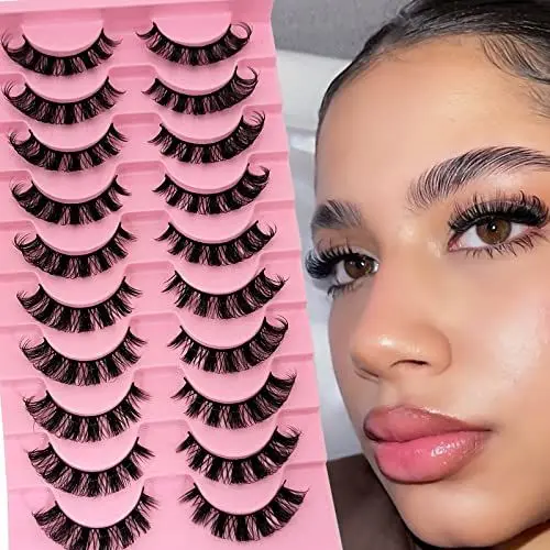 Produktbild: 10 Paare 3D Künstliche Wimpern Russische Falsche Wimpern Natürlicher Look, Curly Cat Eye Lashes D Curl Falsche Wimpern mit Natürlichem Wispy-Volumen Katzenauge Wimpern(N28)