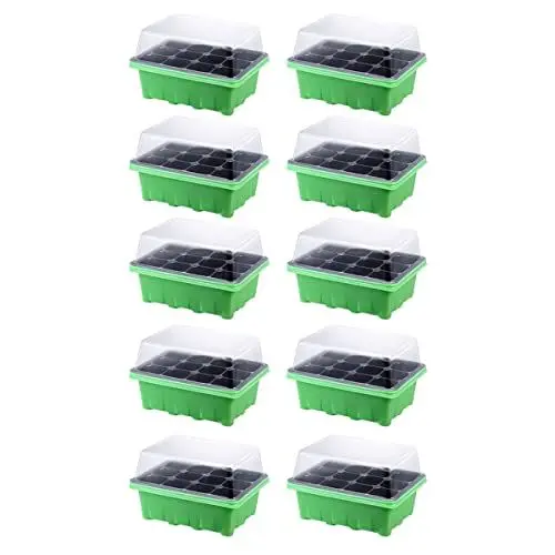 Produktbild: 10 Pack Zimmergewächshaus Kunststoff anzuchtschalen setzling Starter tabletts mit kuppel 12 zellen für den gartenbau Bonsai Pflanze wachsen Start keimung kit (Grün)
