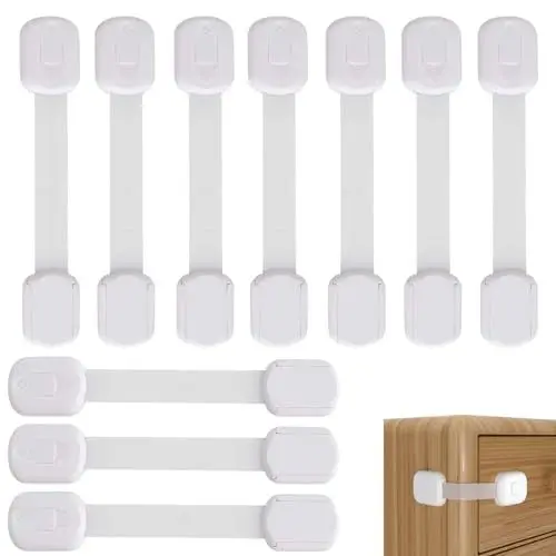 Produktbild: 10 Pcs Kindersicherung Schrank Schubladen, Kindersicherung Schubladensicherung Verstellbare Schrankschloss Türsicherung, Einfache Anwendung Und Ohne Bohren, Weiß
