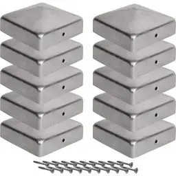 Produktbild: 10 Pfostenkappen 7x7 cm - 70x70 mm, Zaunpfosten Metall/Zaunpfosten verzinkt, Pyramiden Form - Pfostenabdeckung/Zaunpfosten Kappen für Holzpfosten/Abdeckkappen für Zaunpfosten mit Schrauben