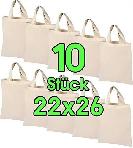 Produktbild: 10 STÜCK 22 x 26 cm Baumwolltasche klein – OEKO-TEX® geprüft – Natur Apothekertasche, Tragetasche, Beutel, Geschenktasche Stofftasche unbedruckt, für Medikamente zum bemalen und bedrucken Jutebeutel