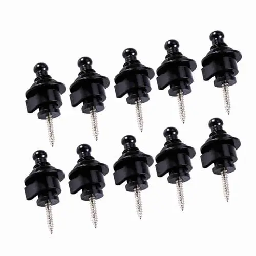 Produktbild: 10 Stück/Beutel E-Gitarre Metall-Bassgurtschlösser Rutschfestes Gurtschlösser-behör, sehr langlebig. für die Gurtverriegelung für Akustik-, Elektro- und Bassgitarren (Schwarz)