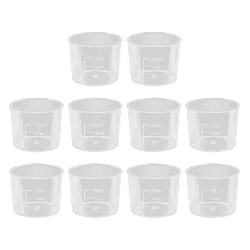 Produktbild: 10 Stück 15 ml abgestufte transparente Kunststoff-Messbecher praktische experimentelle Werkzeuge zum Mischen von Farbpigmenten, Epoxidharzen, Messbecher und Löffel, Set aus Kunststoff