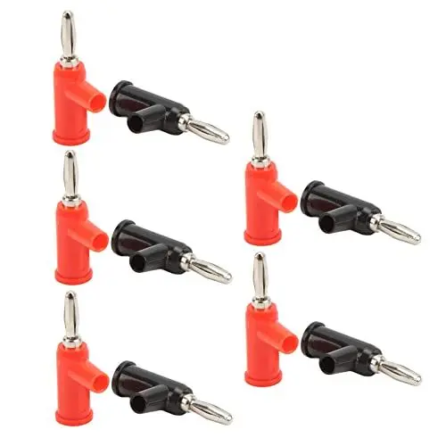 Produktbild: 10 Stück 4 Mm Stapelbarer Lötfreier Bananenstecker, Messing und ABS-Material, Einfach zu Installieren und zu Befestigen, Rot-schwarze Bananenstecker, Sicherheitszubehör mit