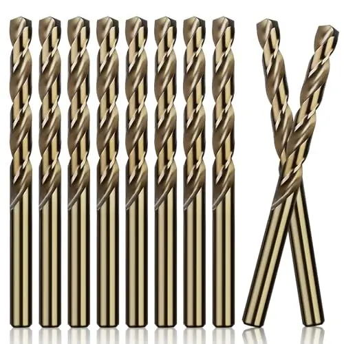 Produktbild: QttvbTna 10 Stück 4mm HSS Gold Kobalt Jobber Bohrer Set, Hochgeschwindigkeitsstahl Spiralbohrer Set für Edelstahl, Hartmetall, Aluminium, Gusseisen, Kupfer, Holz und Kunststoff