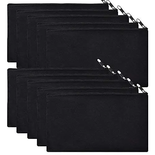 Produktbild: tarumedo 10 Stück Blanko Stoffbeutel, DIY Stoffbeutel mit Reißverschluss Federmäppchen Kosmetiktasche Schminktasche Kulturbeutel Mehrzweck Leinwand Mäppchen Stiftemäppchen (Schwarz)