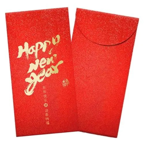 Produktbild: 10 Stück Chinesische Rote Umschläge, 17x9cm Rote Fu Umschläge Glücksgeld Umschläge Hong Bao Lai See Pakete Tasche Paket für Chinesische Neujahr, Festival, Frühlingsfest, DIN C6 Dunkelrot Rot