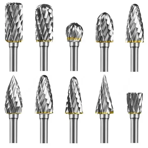 Produktbild: (10 Stück) EASERIA Hartmetall Frässtifte Set, Wolfram Hartmetall Rotationsfräser, Schaftdurchmesser 3mm, für Holzschneiden, Bohren, Metallpolieren